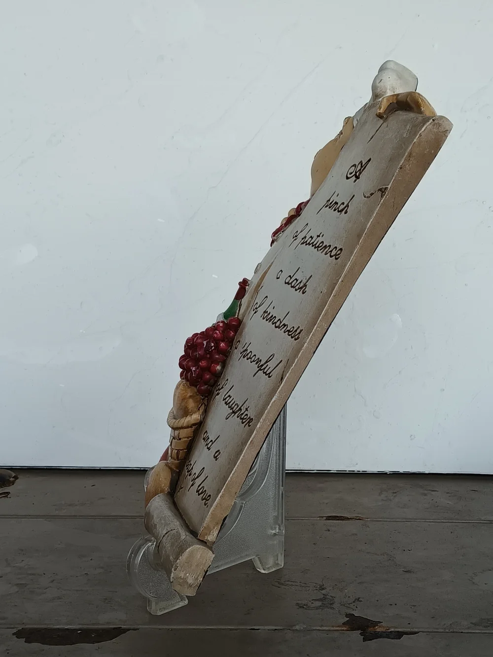 Vtg Chef Figurine Wall Plaque with Basket and Scroll - White, Red, Brown