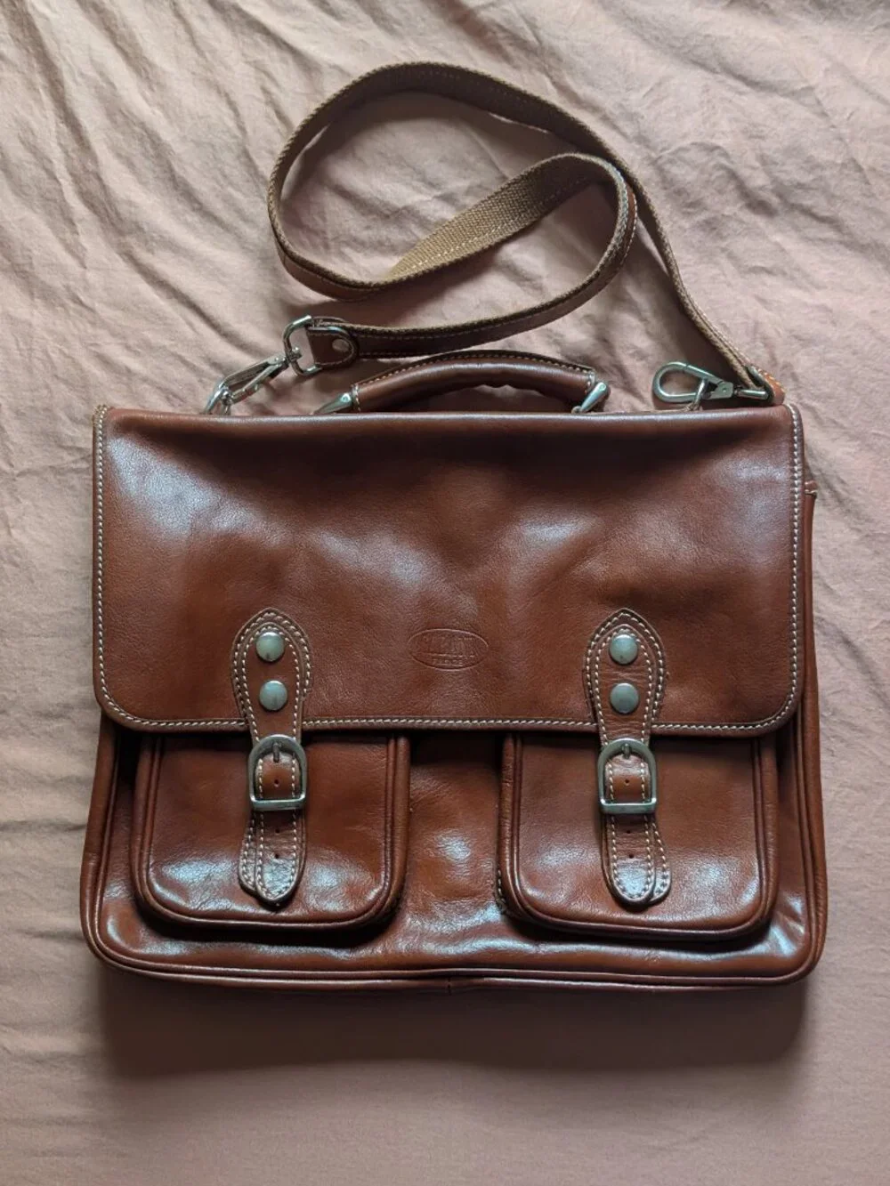 Sabani Firenze Messenger Bag Leather Handmade Italy Warm Brown