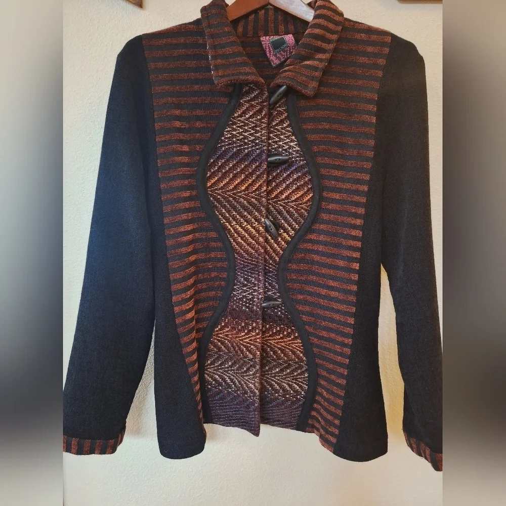 Patricia Palson Chenille Sweater Jacket Toggle Art To Wear Multicolored Womens M