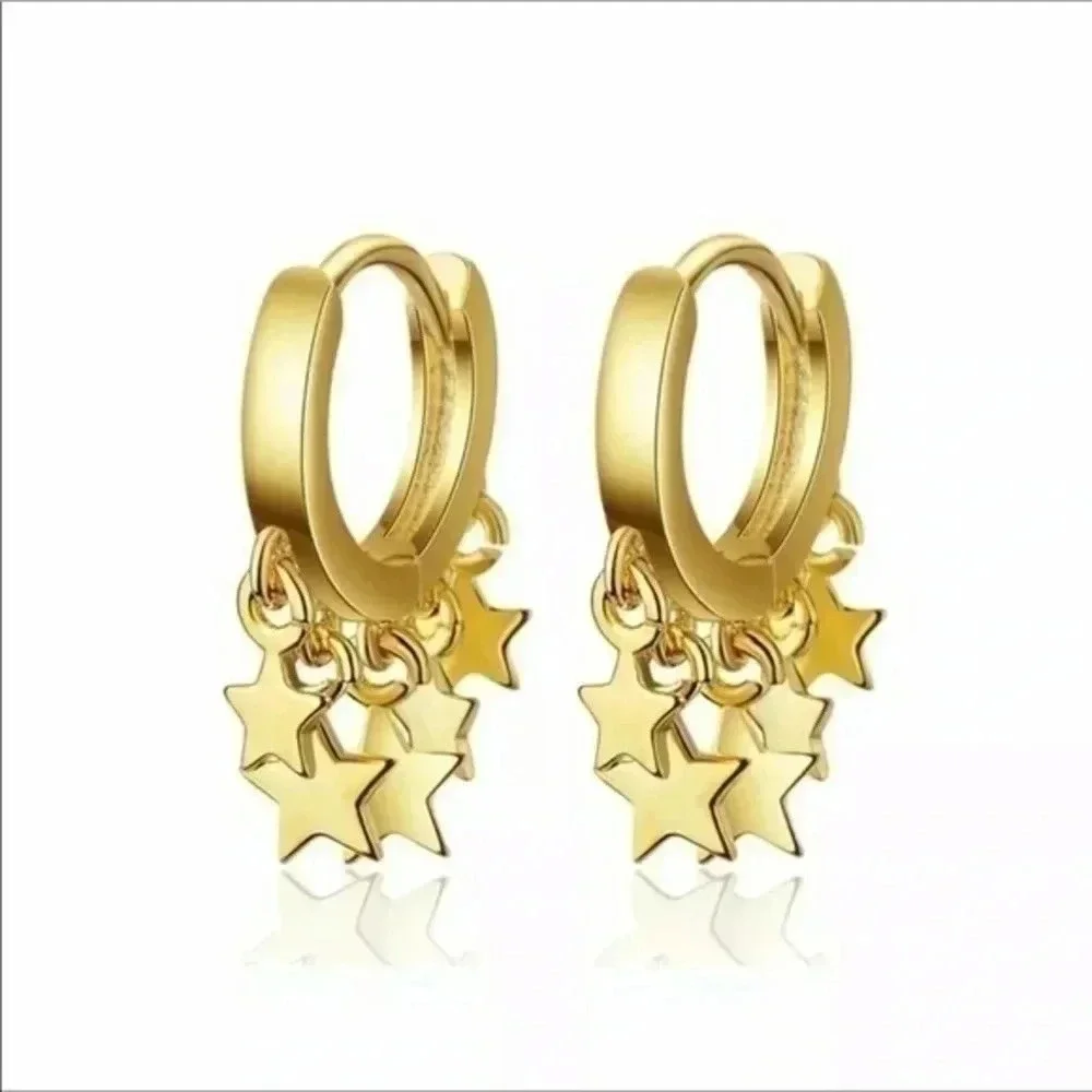 Gold Star Hoop Drop Dangle Earrings NWT