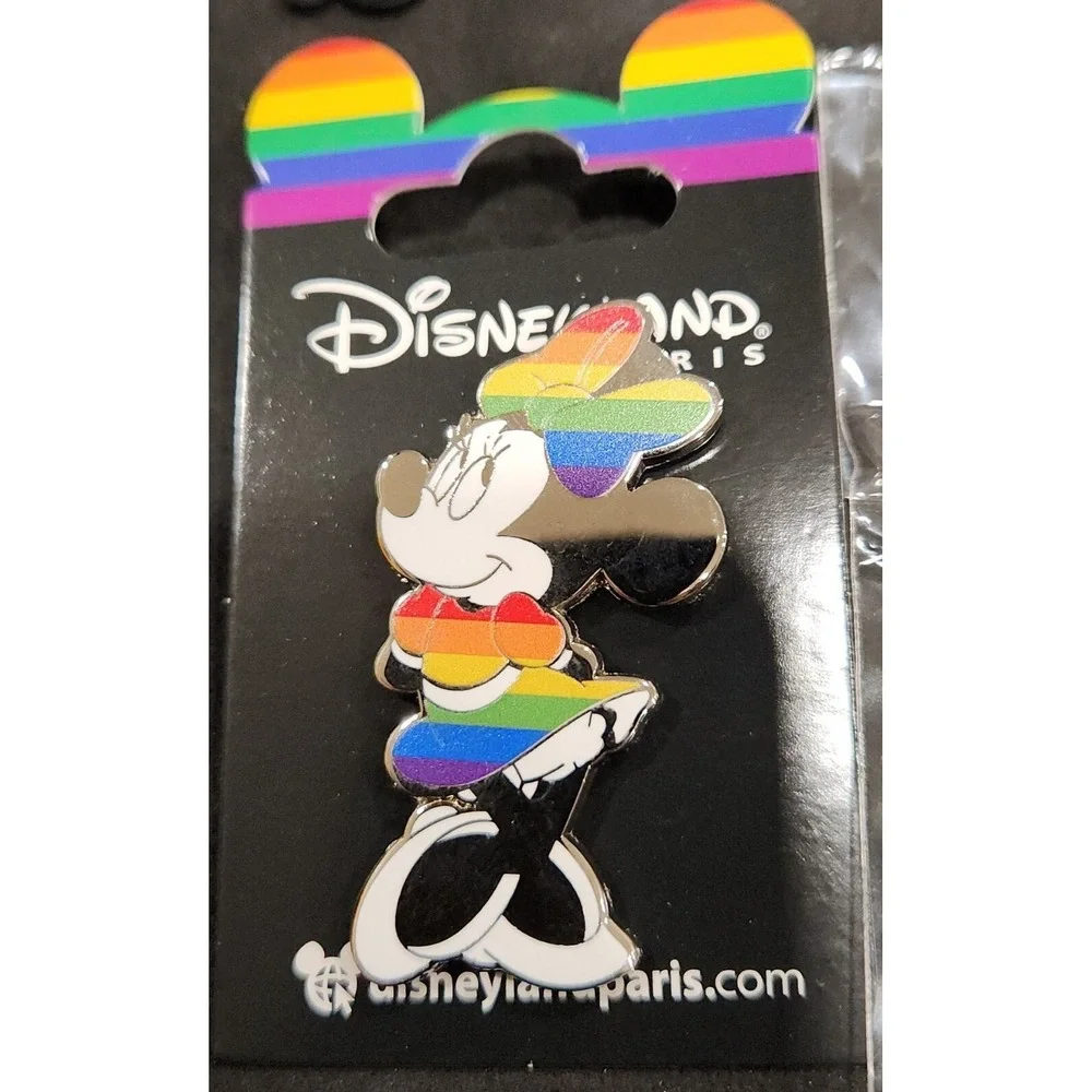 Disney Disneyland Paris Minnie Mouse Rainbow Pride Enamel Trading Pin‎ Silver OE