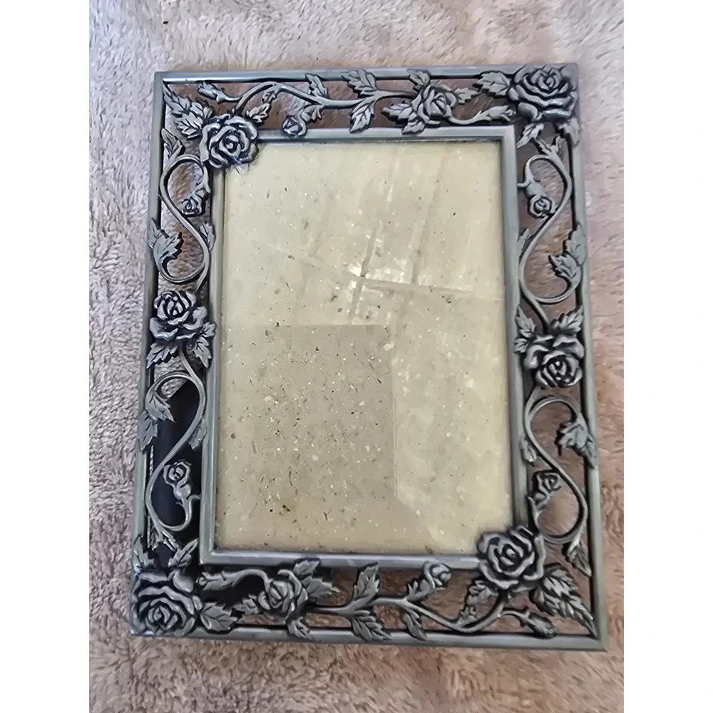 Decorel Rose Vine Metal Picture Frame Pewter Silver Tone 3x4 Vintage Style