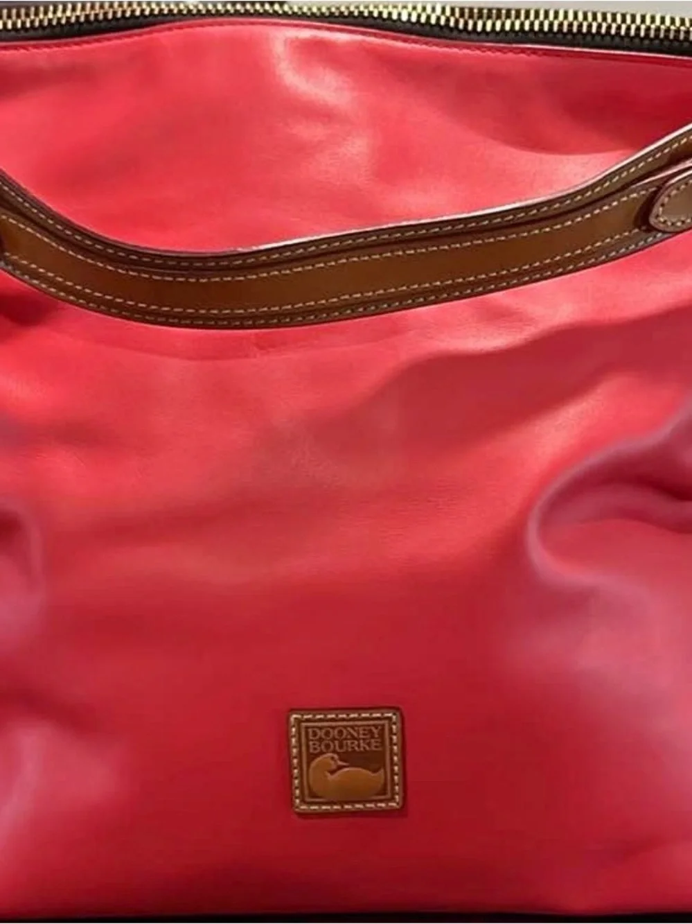 Dooney & Bourke Red Tote with Brown Trim