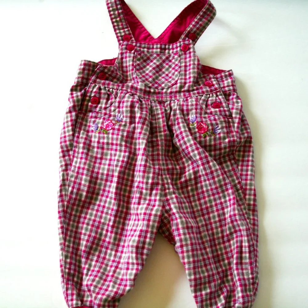 Vintage Baby Place Girls Overalls Pink Flowers Embroidered 3-6 Months