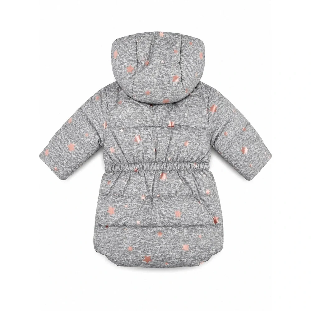 New Baby Gap Gray Rose Gold Star Puffer Jacket Faux Fur Hood 18-24 Mon