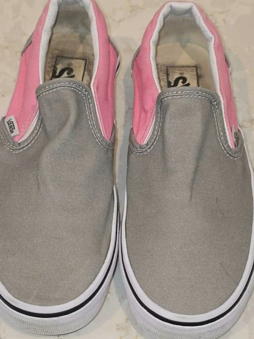 VANS Classic Slip-On Shoes Womens 8 Mens 6.5 Gray Pink Canvas Sneakers