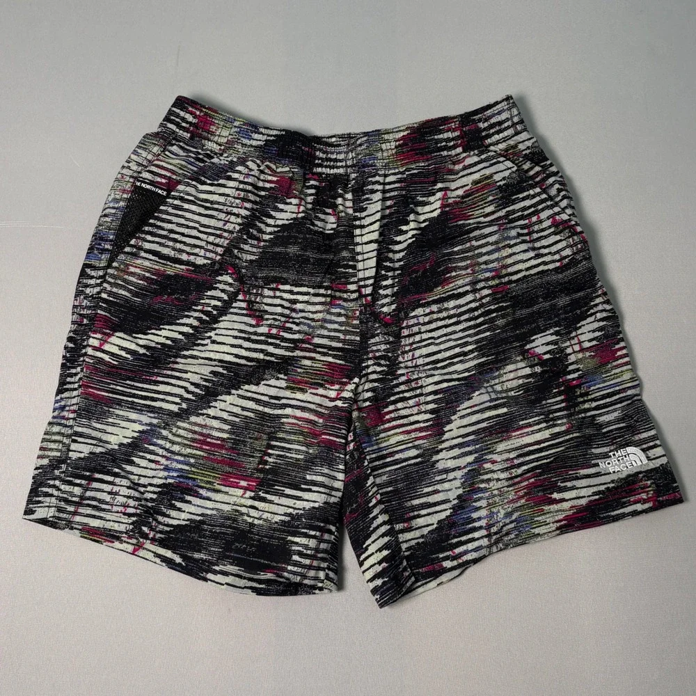 The North Face Mens Abstract Glitch Print Athletic Shorts Black Pink Small 317