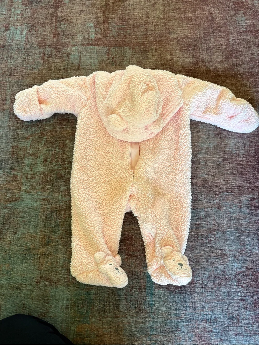 Cozy 3 month Pink Sherpa One-Piece with Hood and Bear Feet