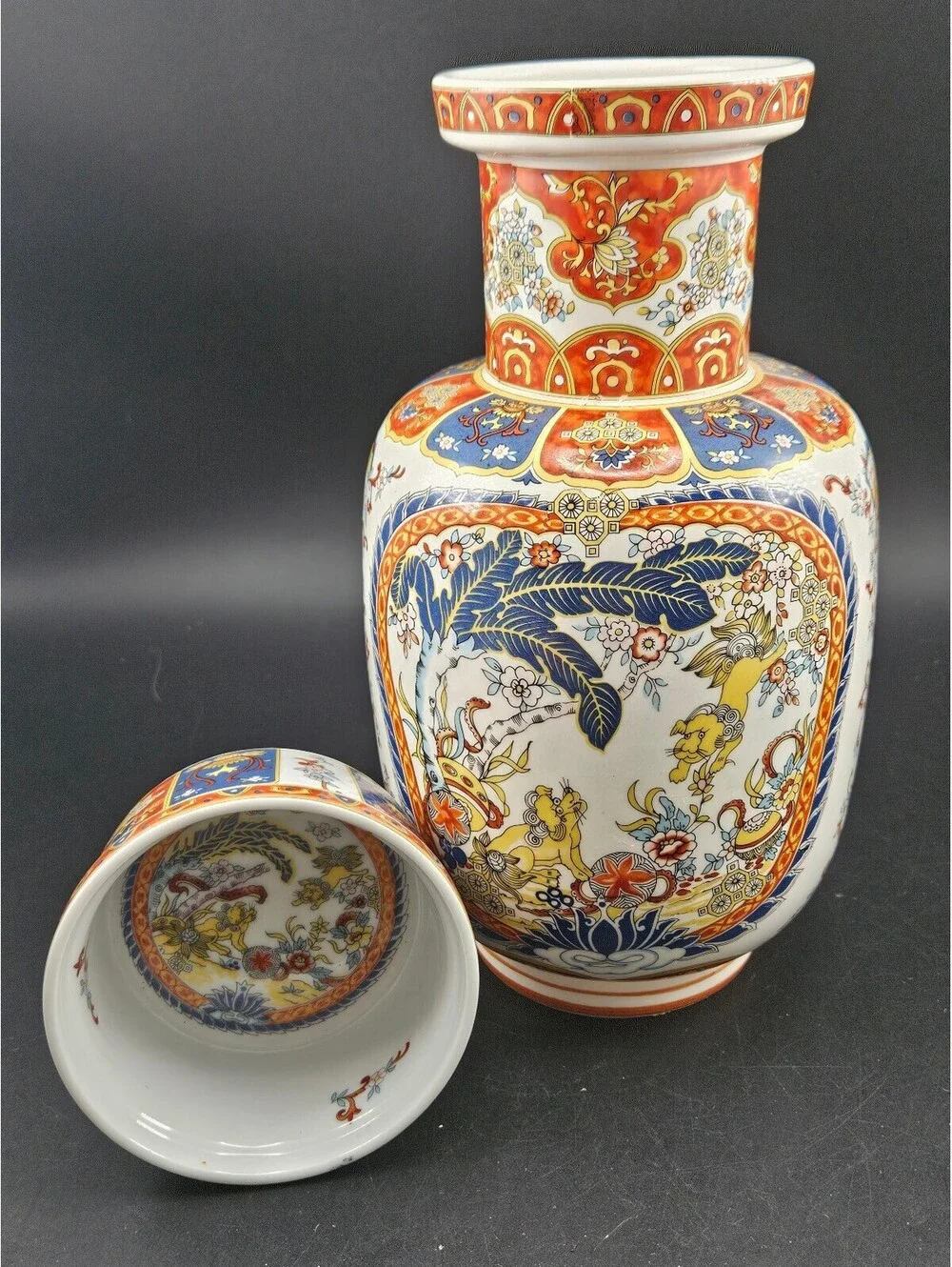 Vtg Mid Century Chinoiserie Foo Dog Vase & Bowl Set Eken & Ardalt Italian Style
