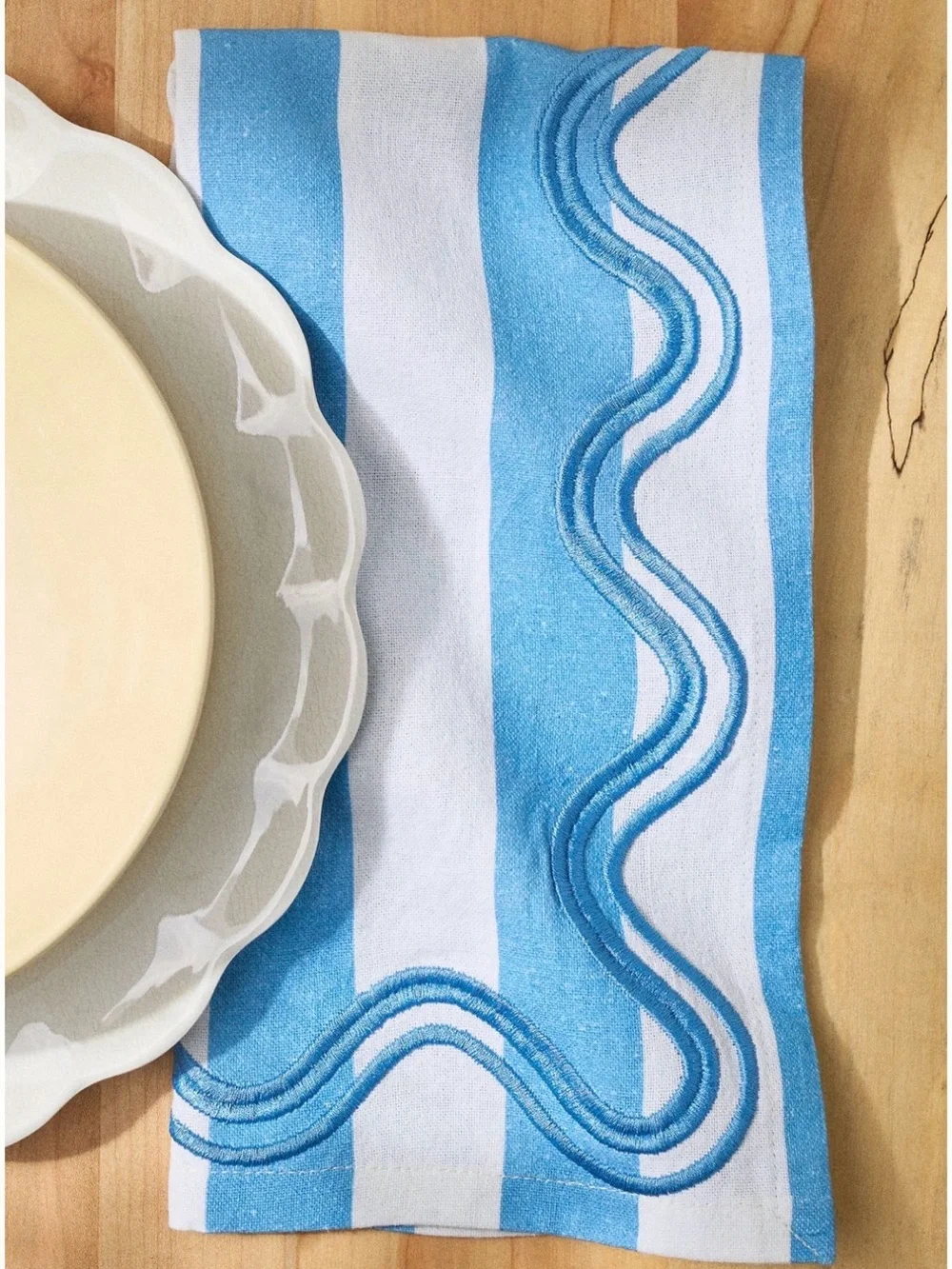 Anthropologie Madeline Striped Embroidered Dinner Napkins Set of 4
