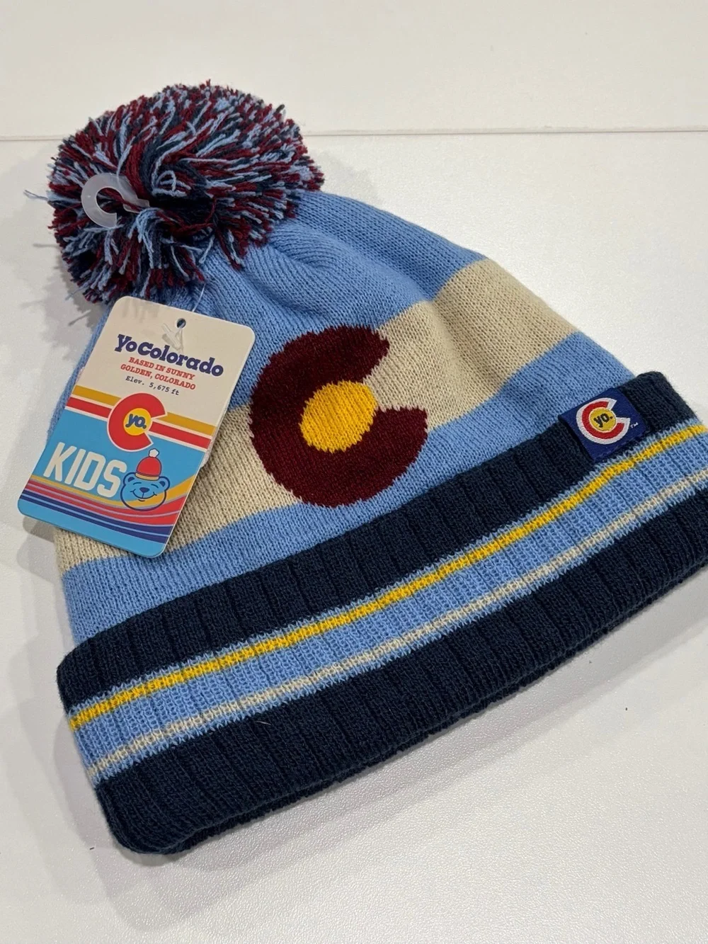 YoColorado Kids Vintage State Flag Beanie Hat Winter Ski NWT Cozy Navy Blue
