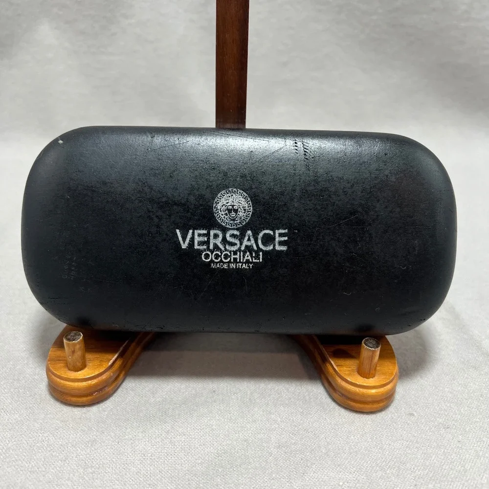 Versace‎ Sunglasses Case Only Black Faux Leather Clamshell Medusa Logo Vintage