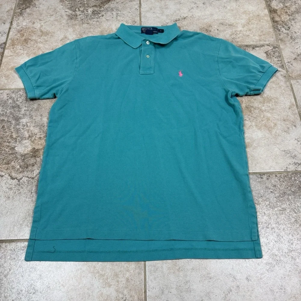 Polo Ralph Lauren Polo Shirt‎ Mens Blue Large Short Sleeve Casual Miami Style