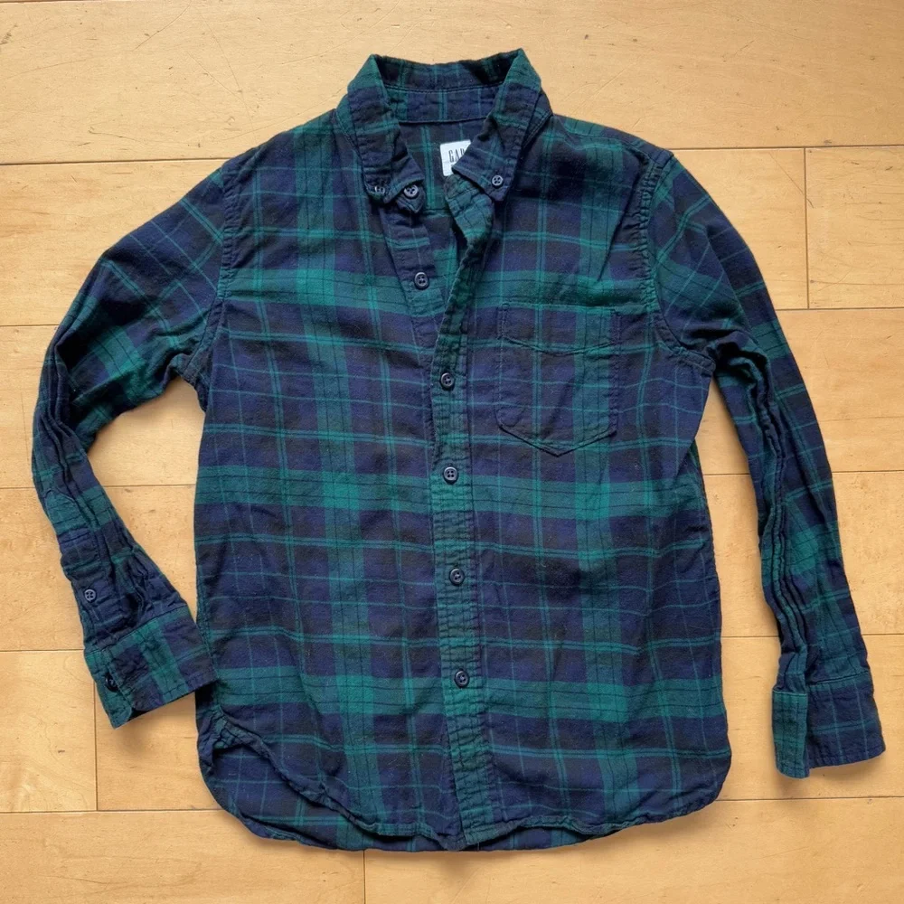 Gap‎ Kids Flannel Shirt, Sz Medium, plaid, cotton, button down, casual, winter