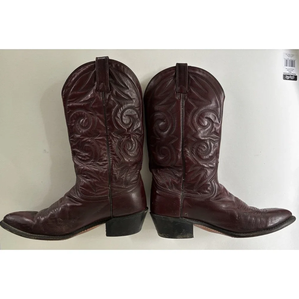 Mens 10D Burgundy Leather Western Cowboy Boots Pointed Toe
