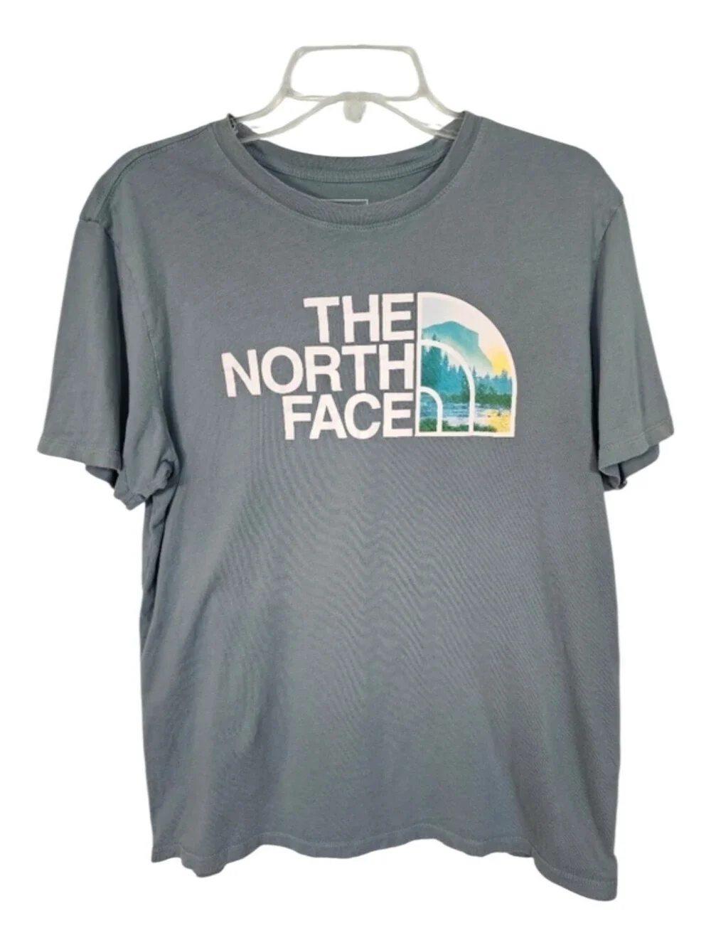The North Face T-Shirt Gray Green Crew Neck Logo‎ Outdoors Casual Men's Size M