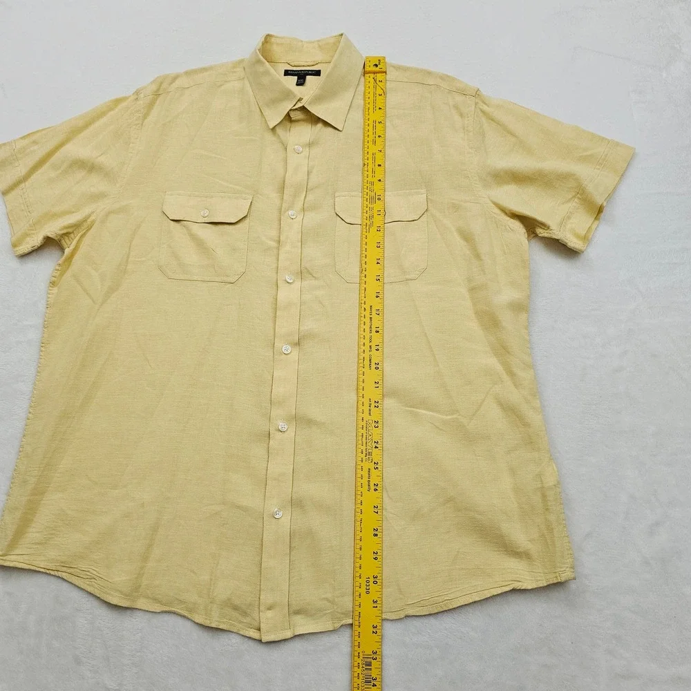 Banana Republic Shirt Mens XXL Yellow Linen Cotton Short Sleeve Summer Safari‎