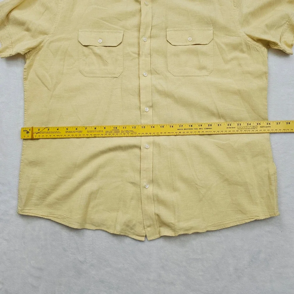 Banana Republic Shirt Mens XXL Yellow Linen Cotton Short Sleeve Summer Safari‎