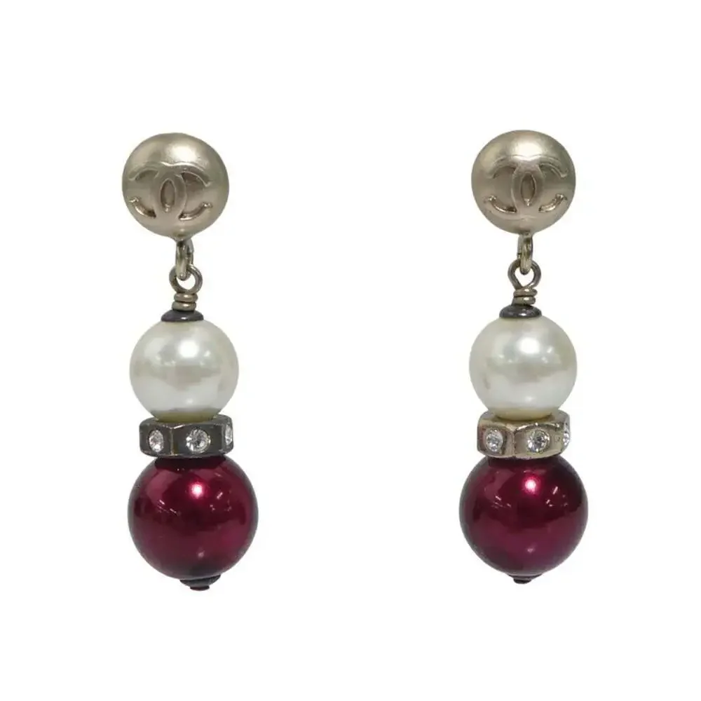 CHANEL White Pearl Logo Earrings