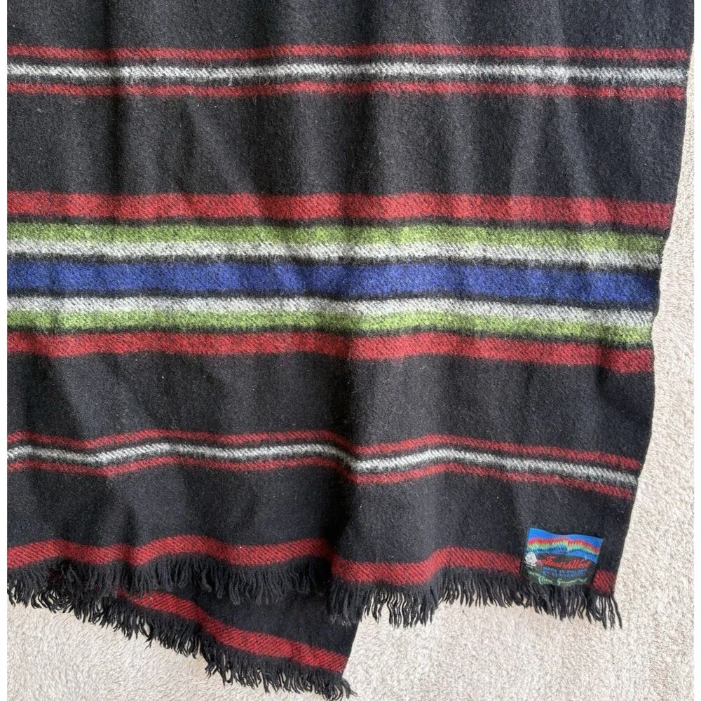 Klingendahl VTG Wool Throw Gummerus Red Black Stripes Fringe Blanket 52