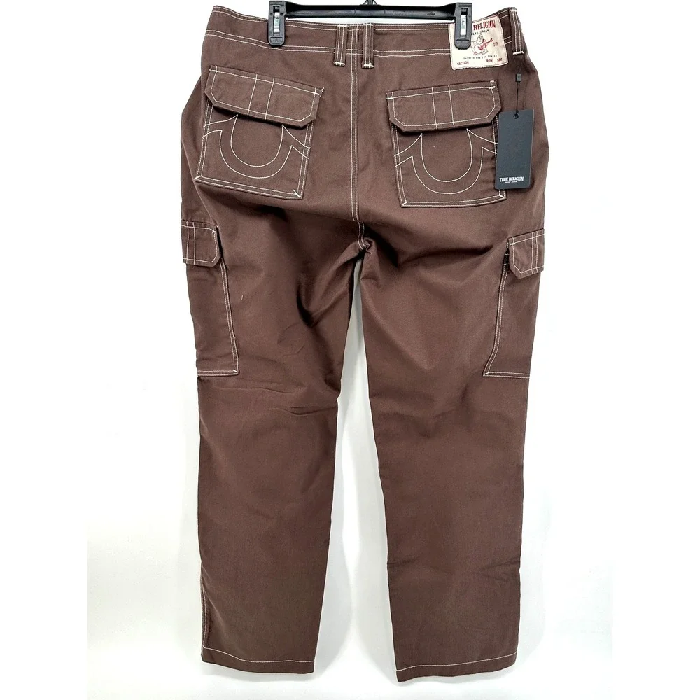 True Religion Bobby Baggy Cargo Pant Men 36 Brown Solid Relaxed Fit Modern NEW