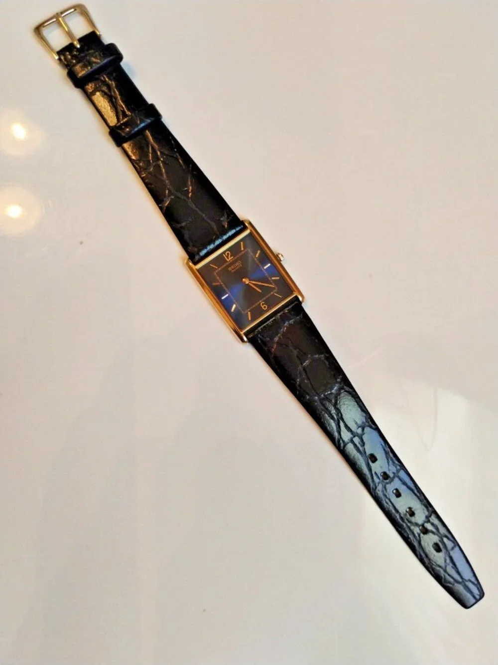 Rare Men's Seiko Tank Watch with Blue Dial New Battery