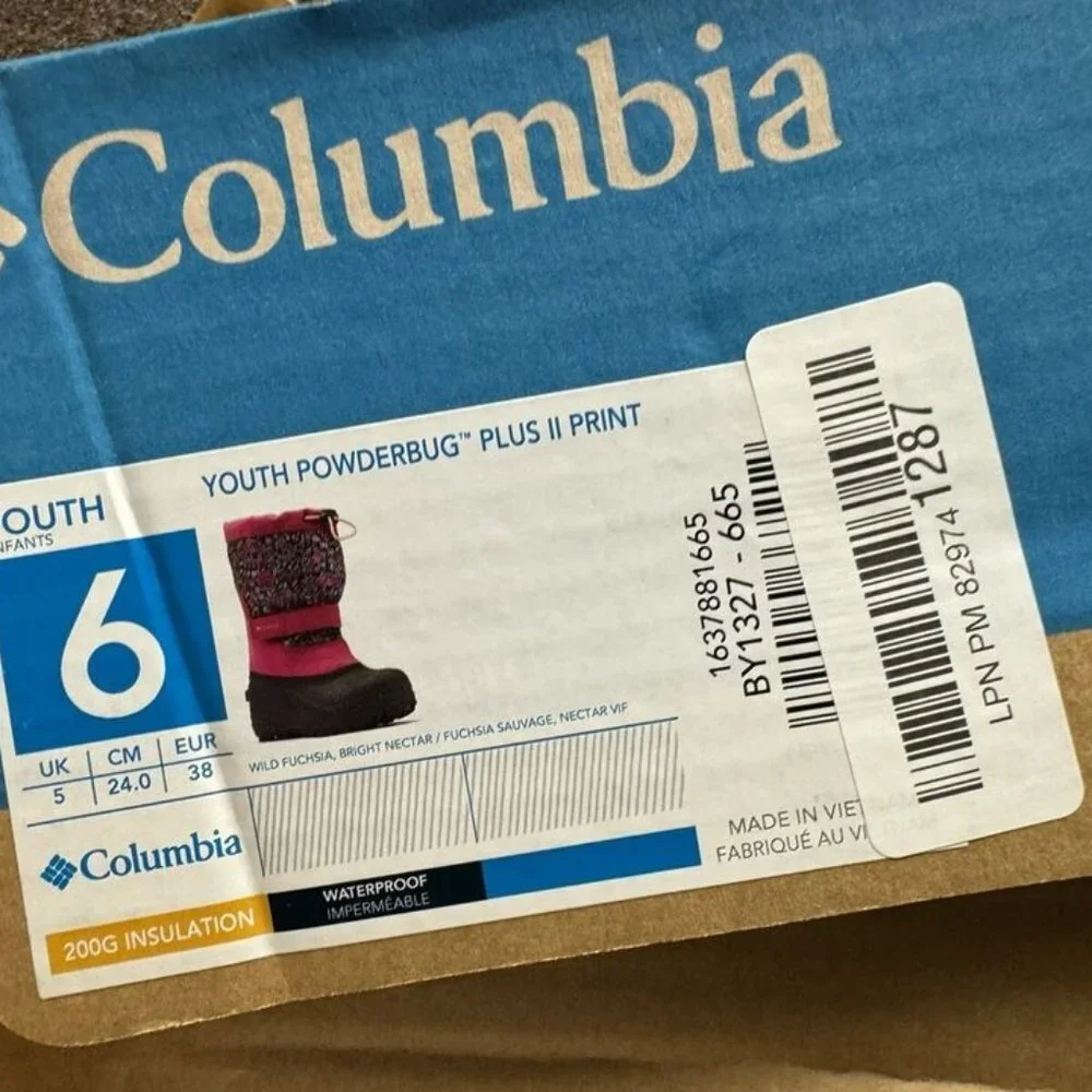 Columbia Youth Powderbug Forty Print Snow Boot Size 6 M Big Kid