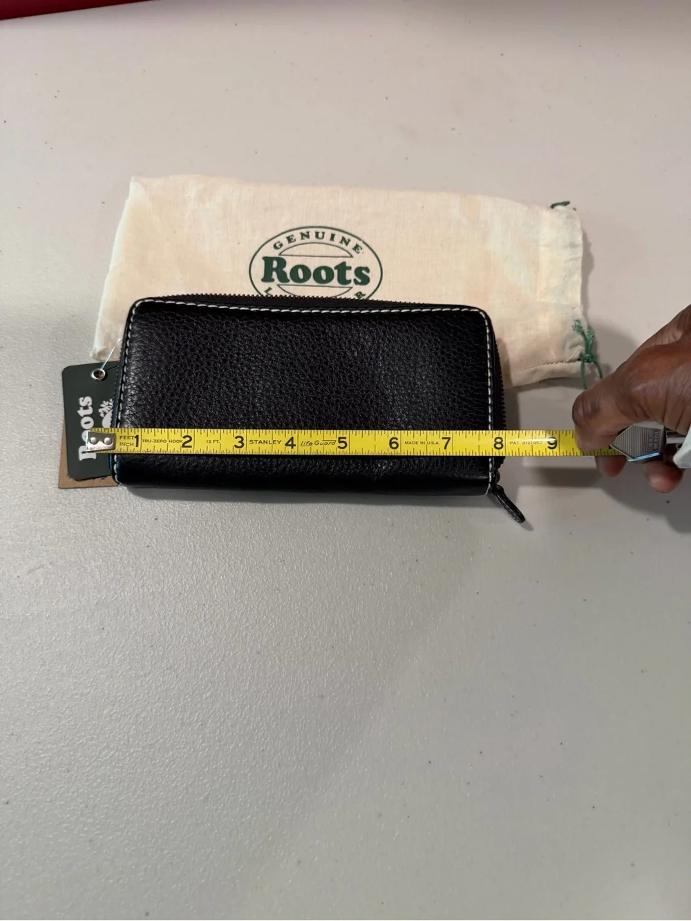 Roots Black Pebble Leather Zip-Around Wallet for Men
