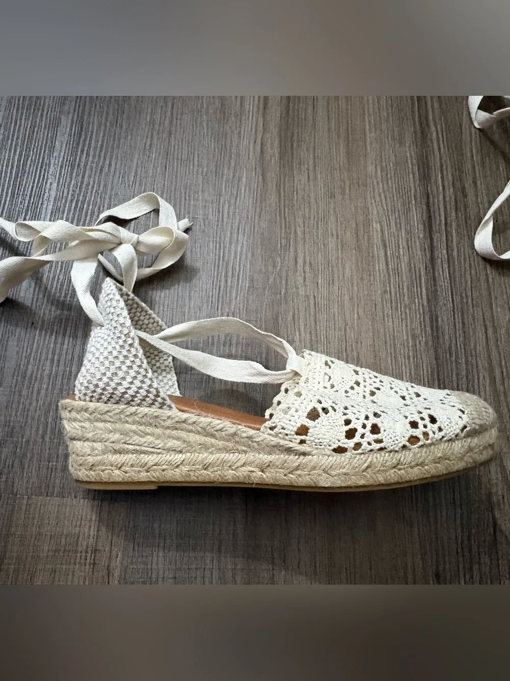 Vionic Cream Crochet Espadrille Flats with Ankle Wrap