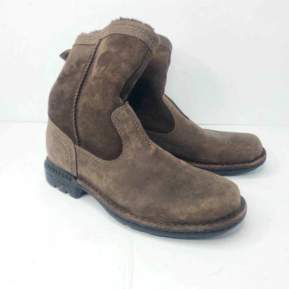 UGG Hartsville Leather Shearling Boots Mens 7 Brown Suede Winter Outdoors Warm