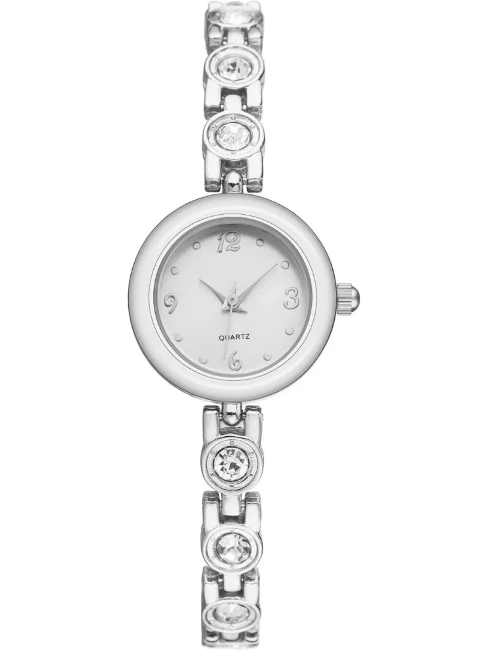 Womens All Silver Analog Quartz Relogio Feminino Waterproof Bracelet Wrist Watch