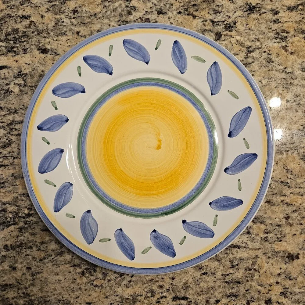 RARE WILLIAMS SONOMA ITALY TOURNESOL HANDPAINTED SPRING BLUE DINNER PLATE
