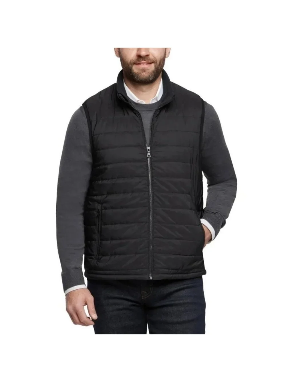 Banana Republic Men's M Quilted Zip-Up Vest Black Polyester-Cotton Blend M0947