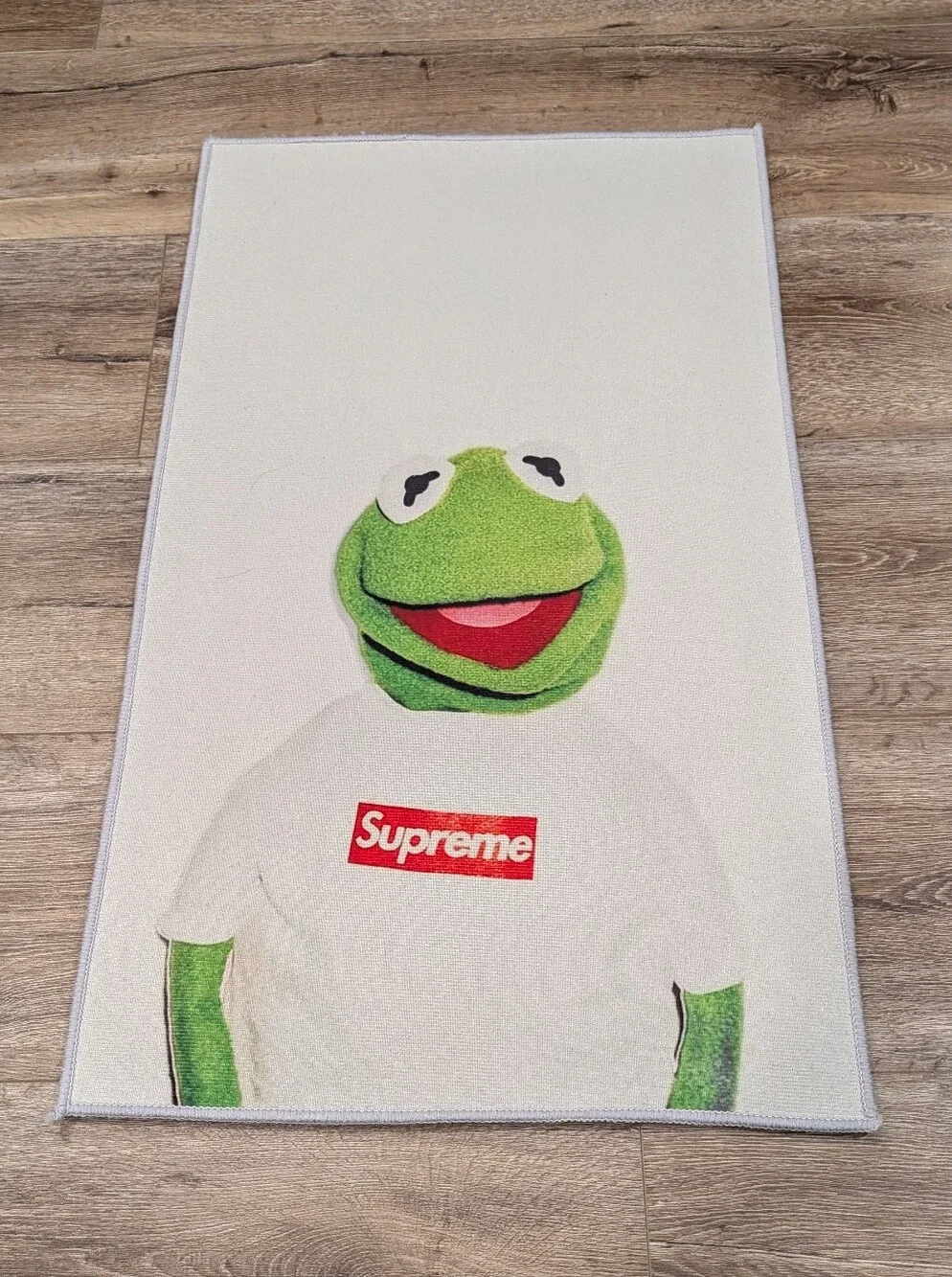 Supreme White Kermit Print Home Accent Rug