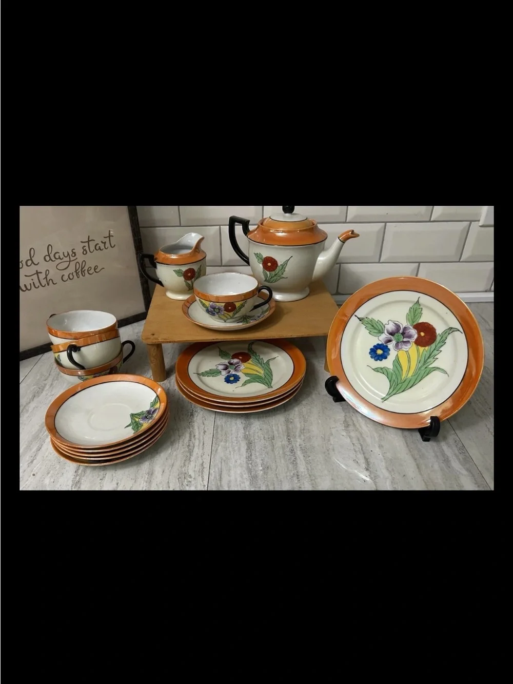 Chikatamachi Tea Pot, Creamer, Saucer And Bread Plates,Tea Cups Made In Japan HP