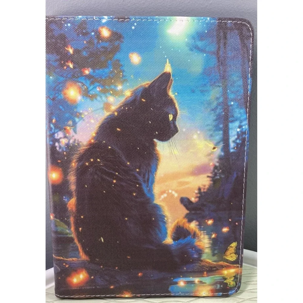 Black Cat Under Starry Sky Tablet Cover‎ Premium PU Leather 10x7.25x3/4