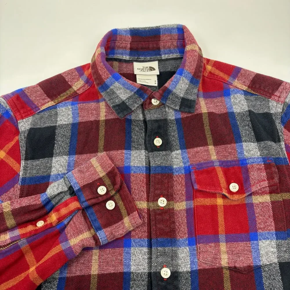 The North Face Mens Medium‎ Red Blue Plaid Check Long Sleeve Button Up Shirt
