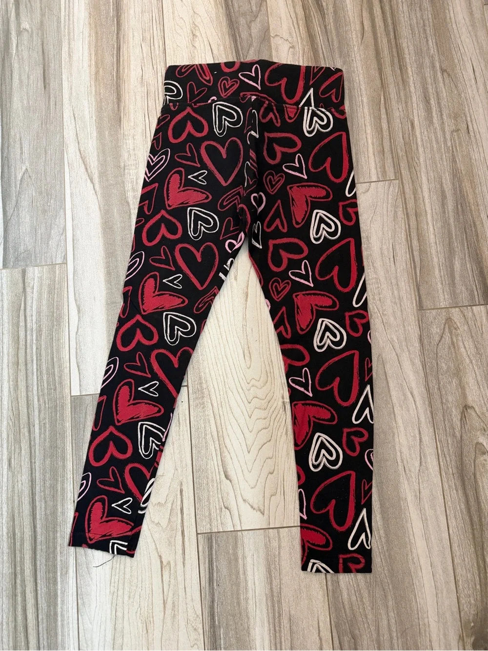 Justice Black Leggings with Red & White Heart Print
