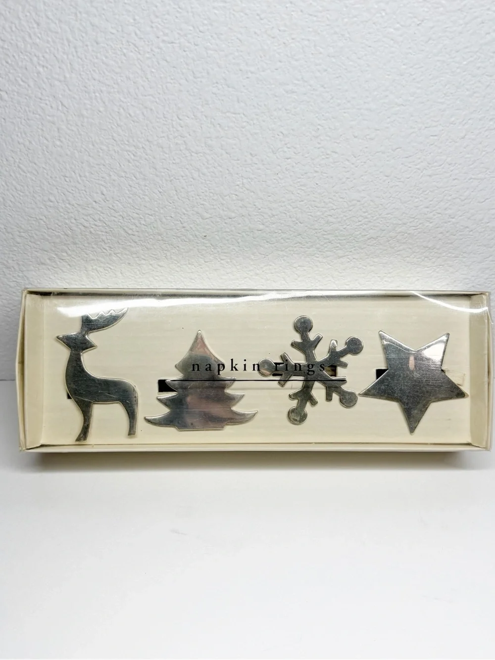 Pier 1 Silver Plated Napkin Rings Reindeer Tree Snowflake Star