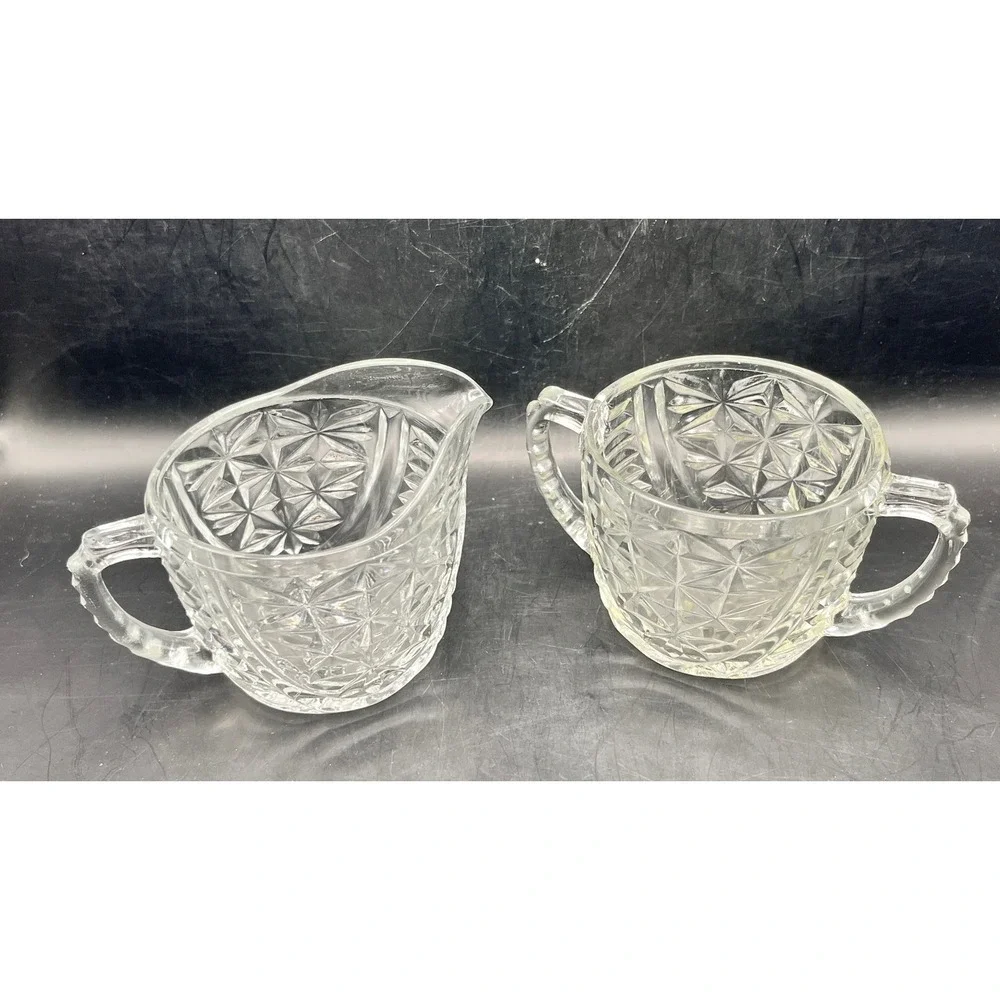Vintage 1960s Retired Anchor Hocking Stars & Bars Open Sugar Bowl &‎ Creamer