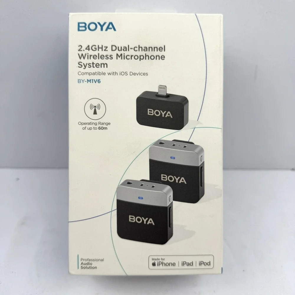 BOYA BY-M1V6 2.4GHz Dual Wireless Lavalier Microphone‎ System IPhone IPad Black