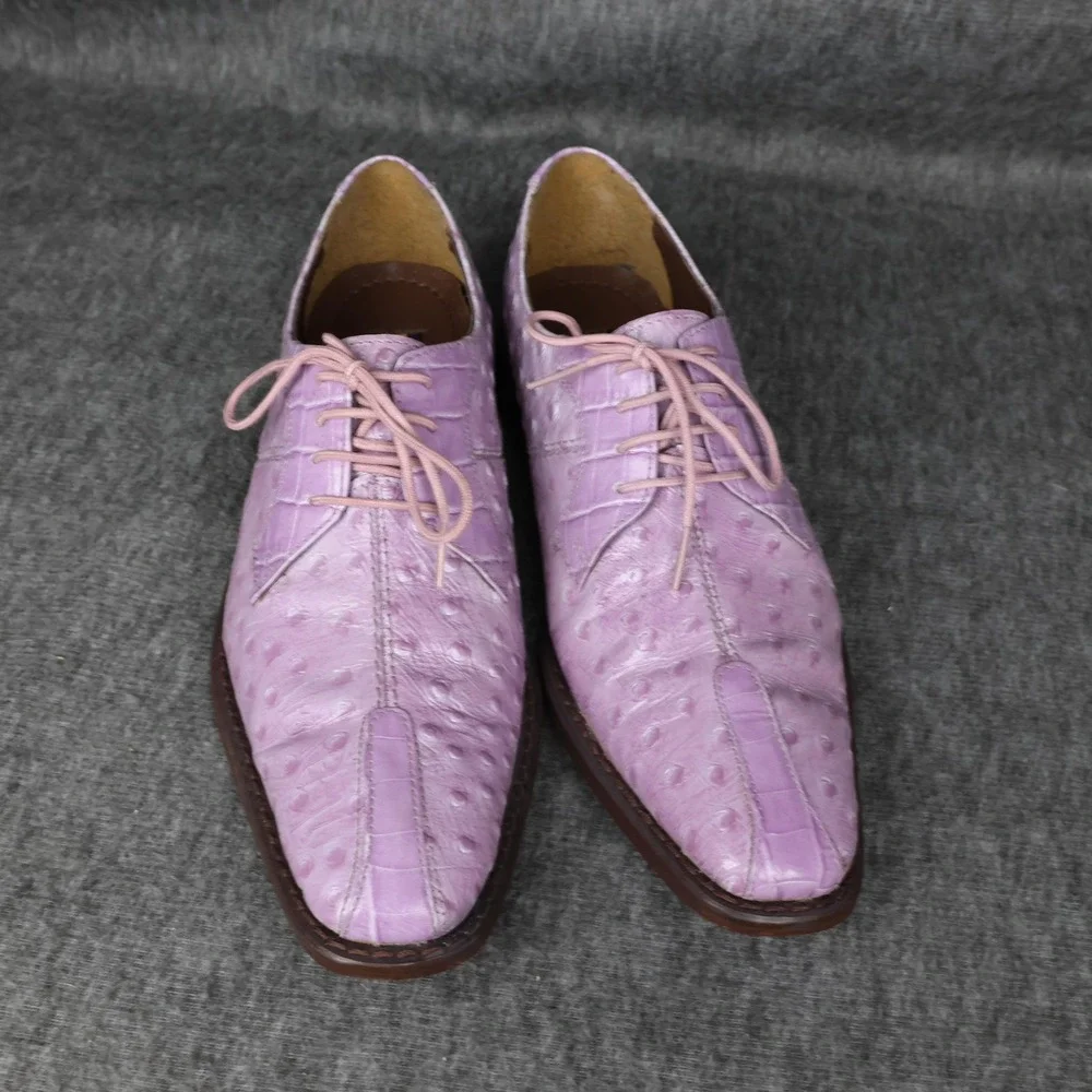 Stacy Adams Shoes Mens Size 7 Pink Leather Ostrich Square Cap Toe Dress Oxford