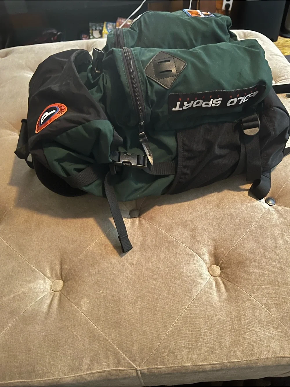 Polo by Ralph Lauren Green Nylon Dual-Pocket Roll-Top Backpack
