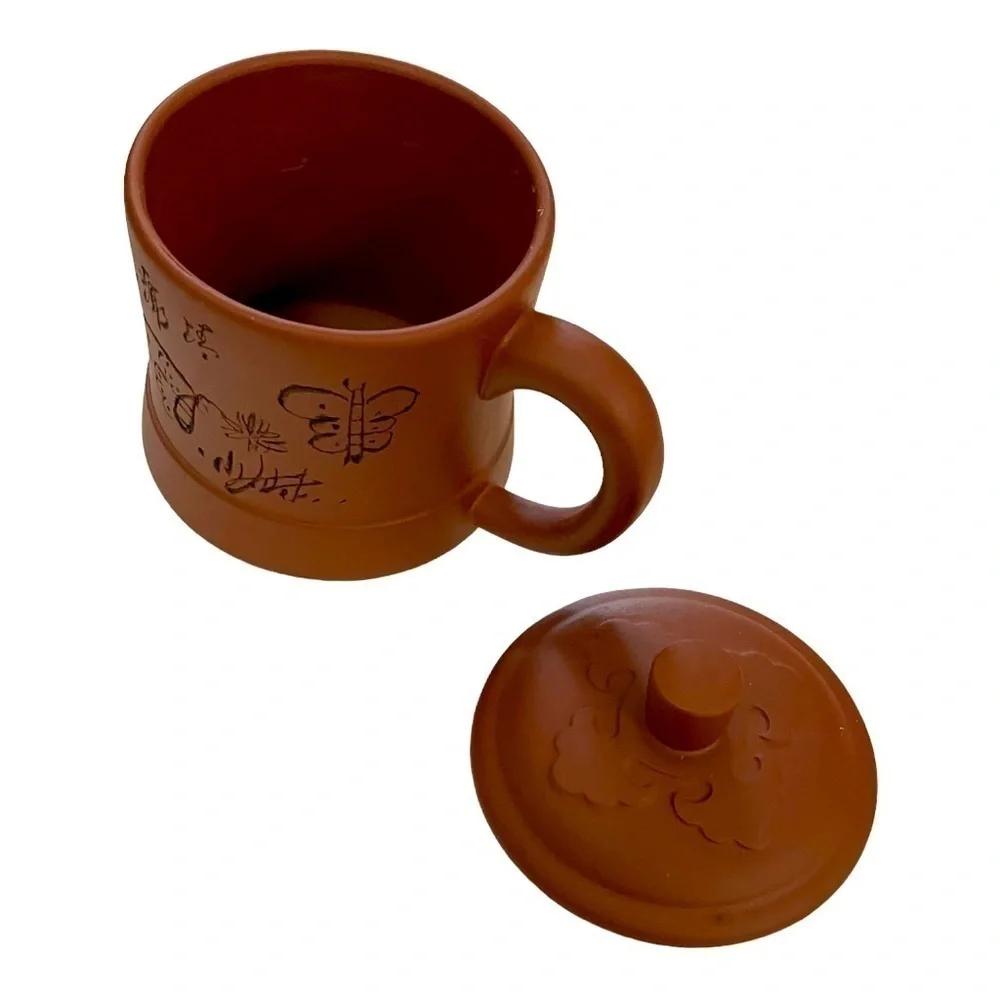 Chinese Lidded Clay Teacup Bottom Stamp 3x3 1/2 Storage Box