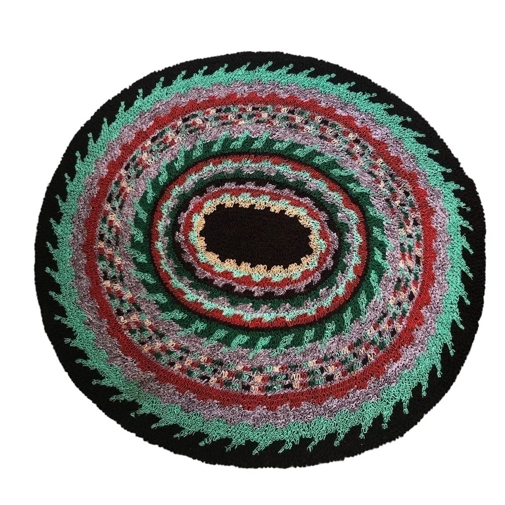 Colorful Loop Oval  Bathroom Kitchen Rug Unique Size 35X40” Greens Brown Purple