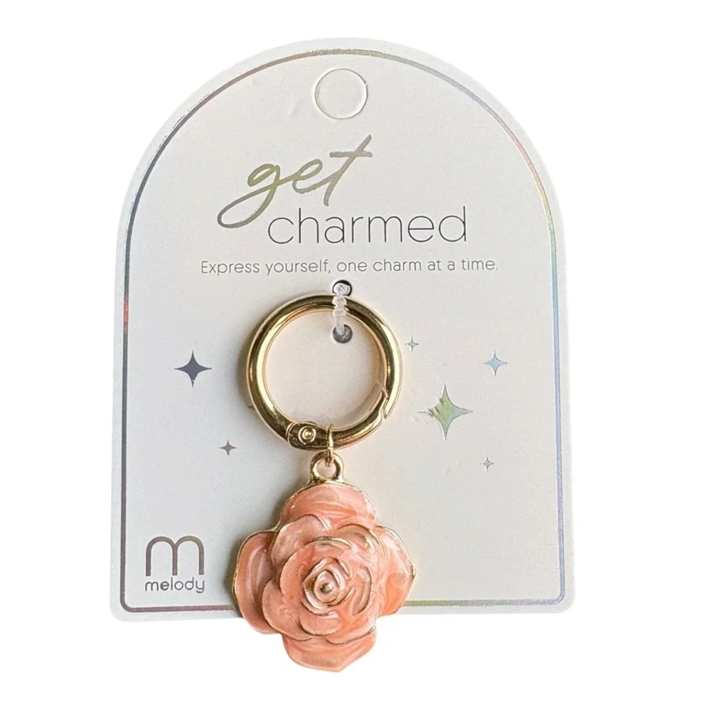 Melody Women's Peach Rose Flower Key Chain Bag Charm 2.25
