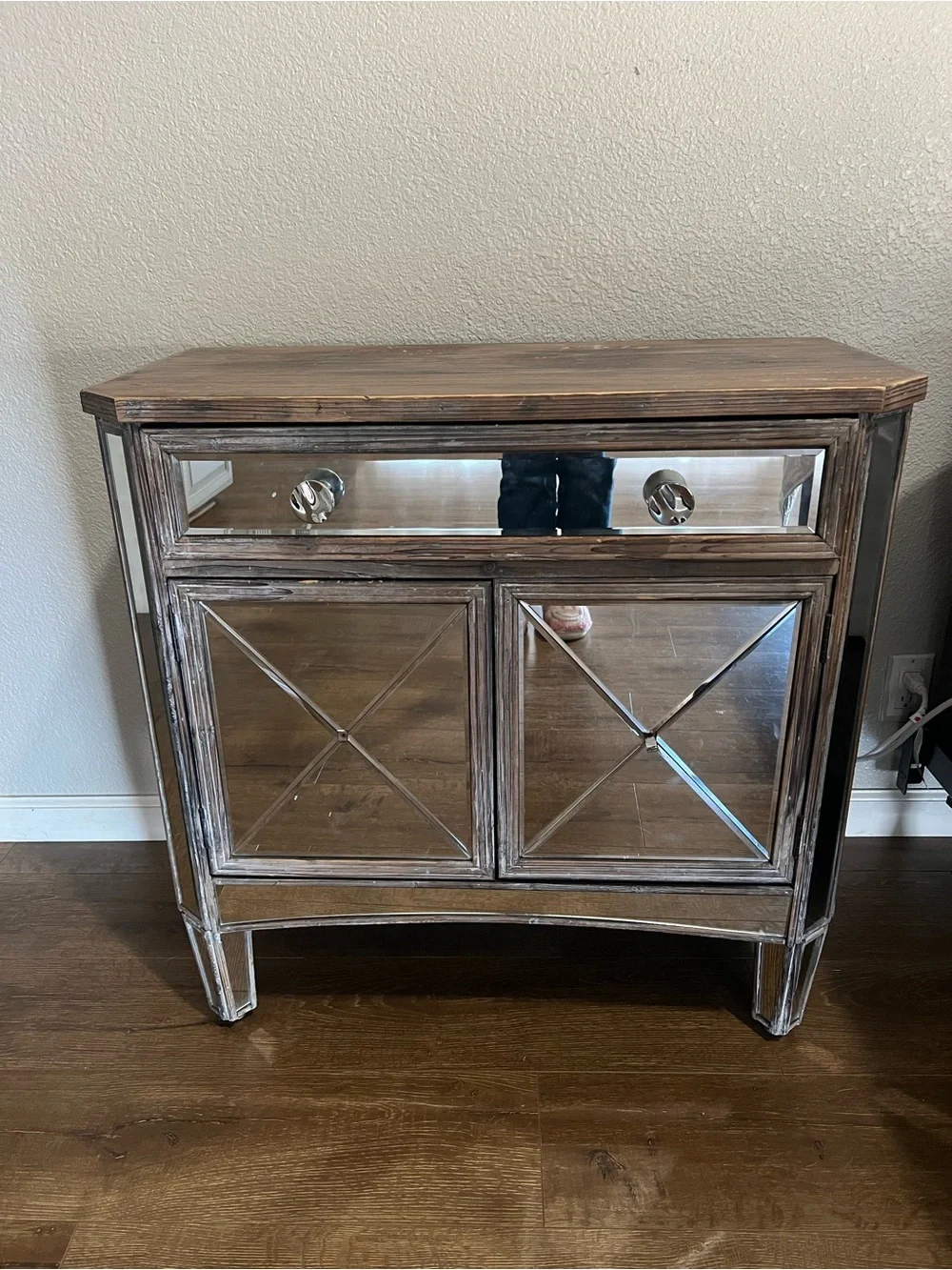 Mirrored Accent Console in Distressed Brown