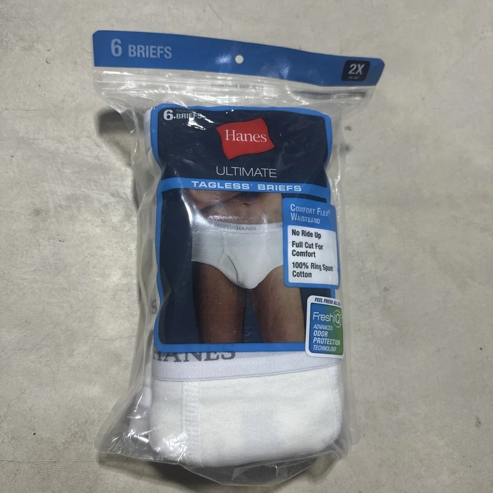 Hanes Classics Underwear Men's SZ 2XL No Ride Up Briefs Comfort Band NOS 6 Pack