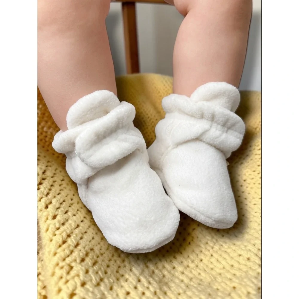 Pure Born Fleece Non Slip Ankle Wrap Stay On Baby Booties Off White Infant