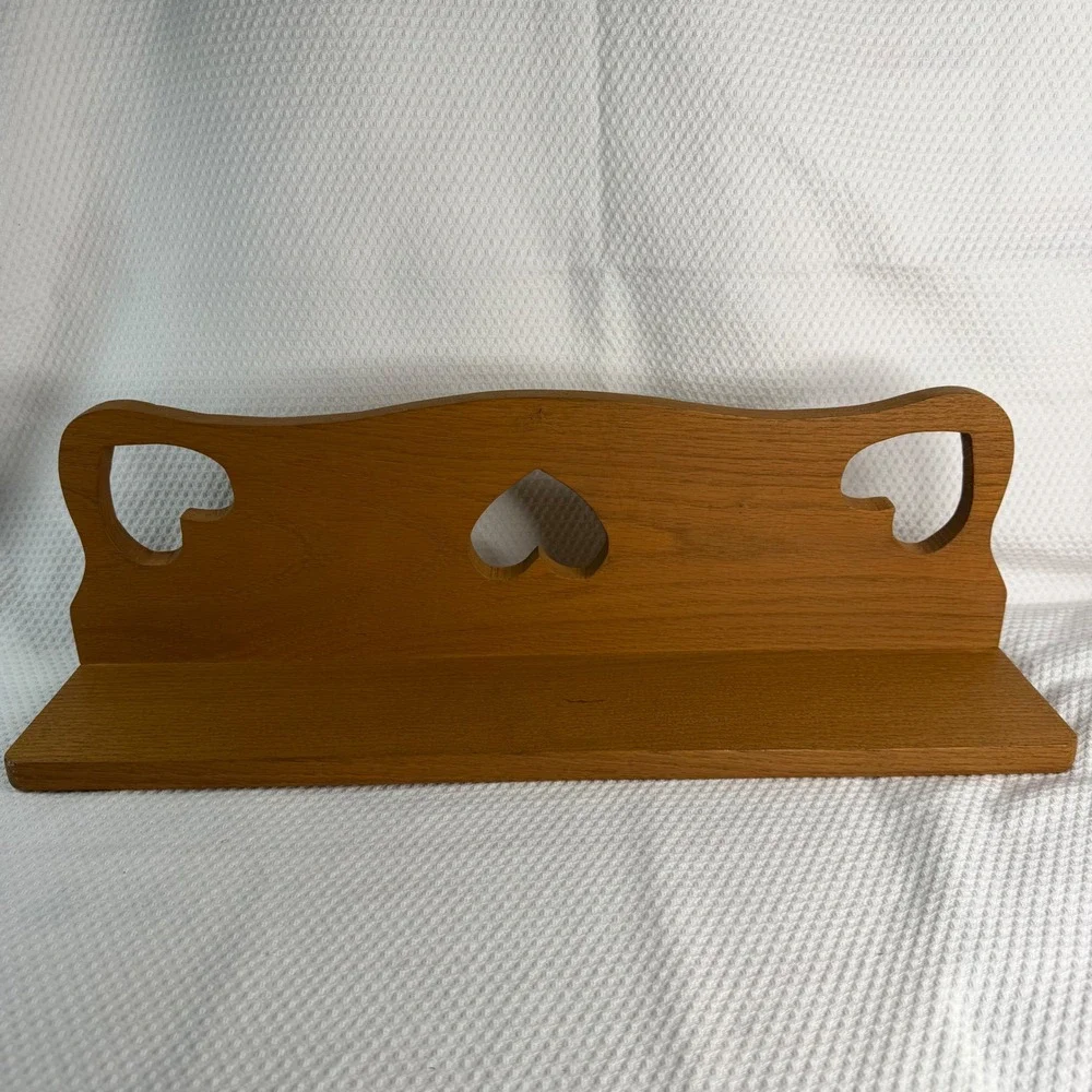 Vintage Wood Wall Shelf Heart Cutouts Scalloped Country Plate Groove 22.5 Inch